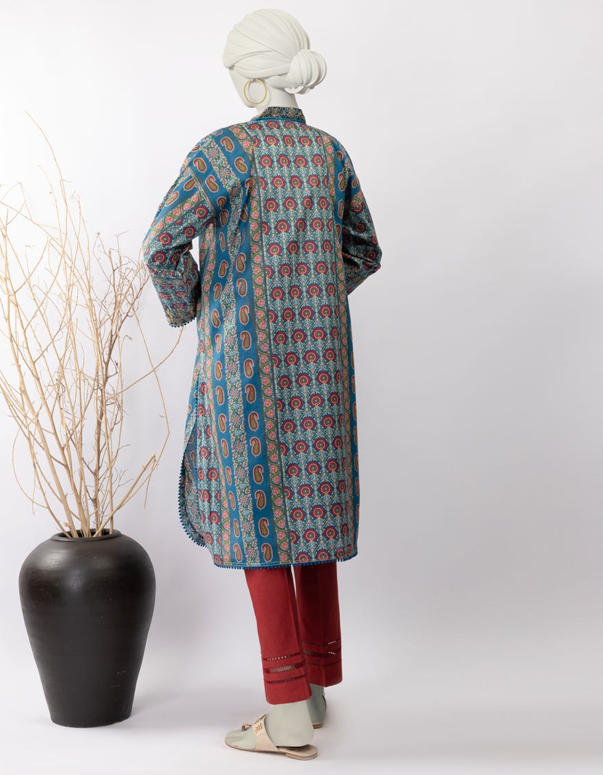 BLUE LAWN EMBROIDERED KURTI