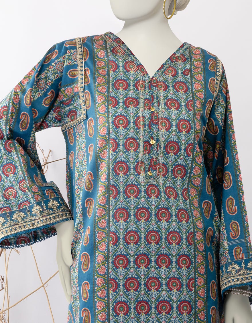 BLUE LAWN EMBROIDERED KURTI