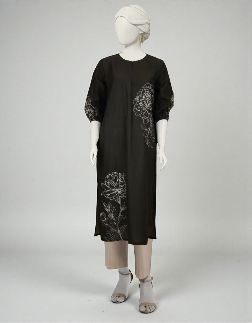BLACK LAWN DIGITAL PRINTED KURTI | JJLK-S-JSS-25-462