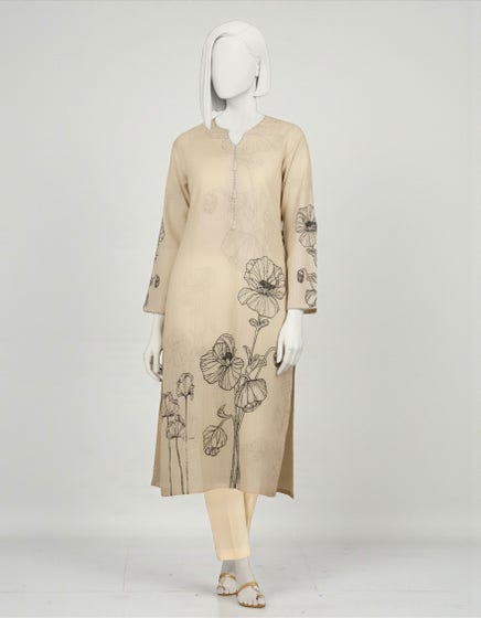 BEIGE LAWN DIGITAL PRINTED KURTI | JJLK-S-JSS-25-463