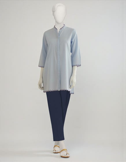 BLUE DOBBY EMBROIDERED KURTI | JJLK-S-JSS-25-465