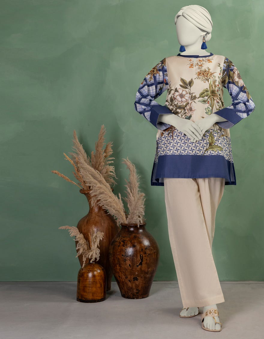 BEIGE LAWN DIGITAL PRINTED KURTI