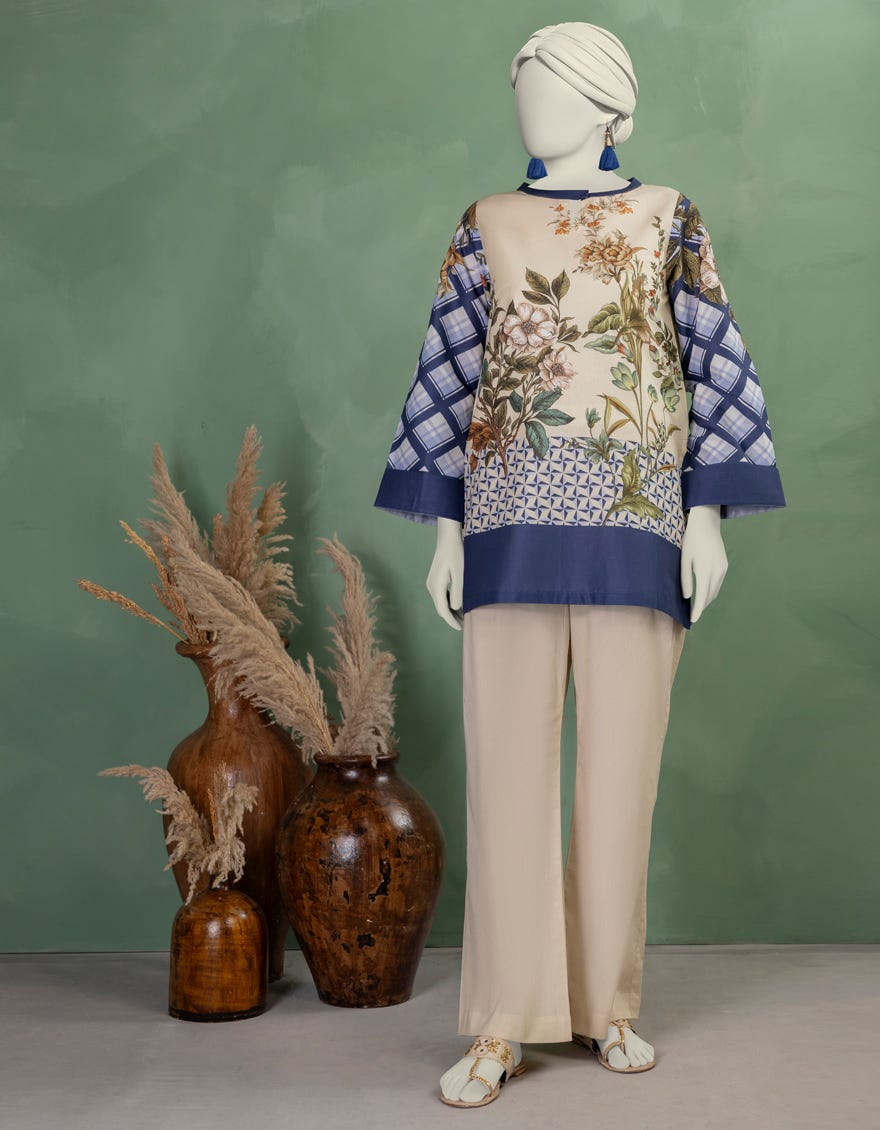 BEIGE LAWN DIGITAL PRINTED KURTI