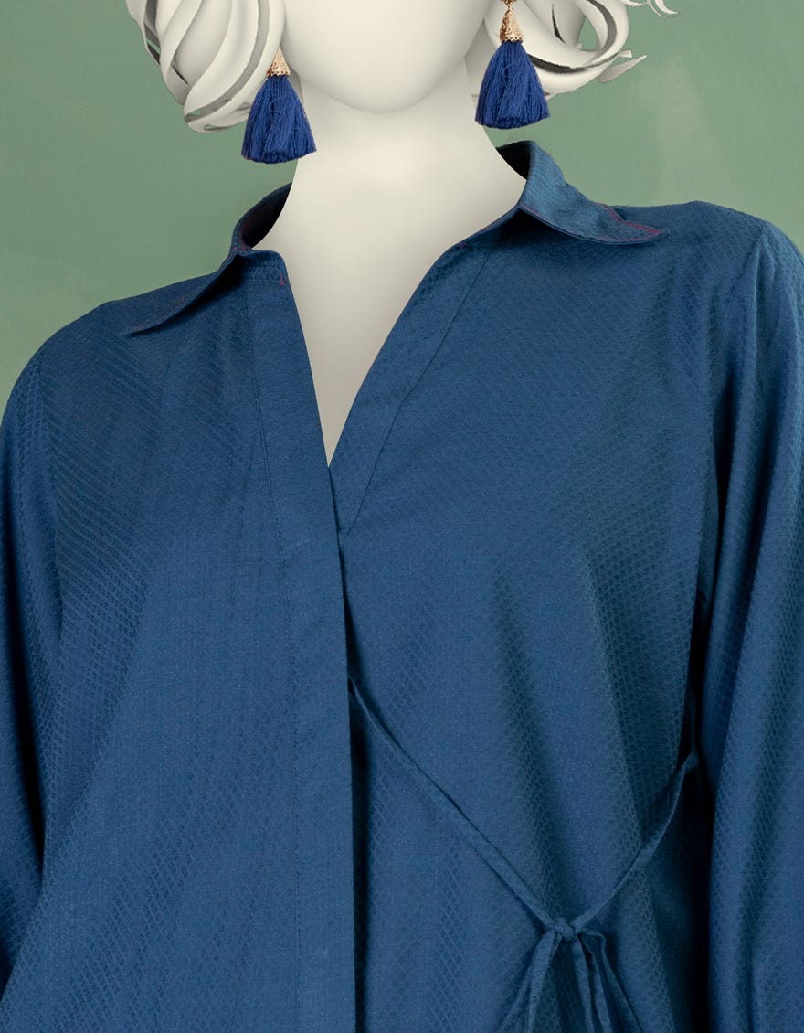 BLUE DOBBY EMBROIDERED KURTI