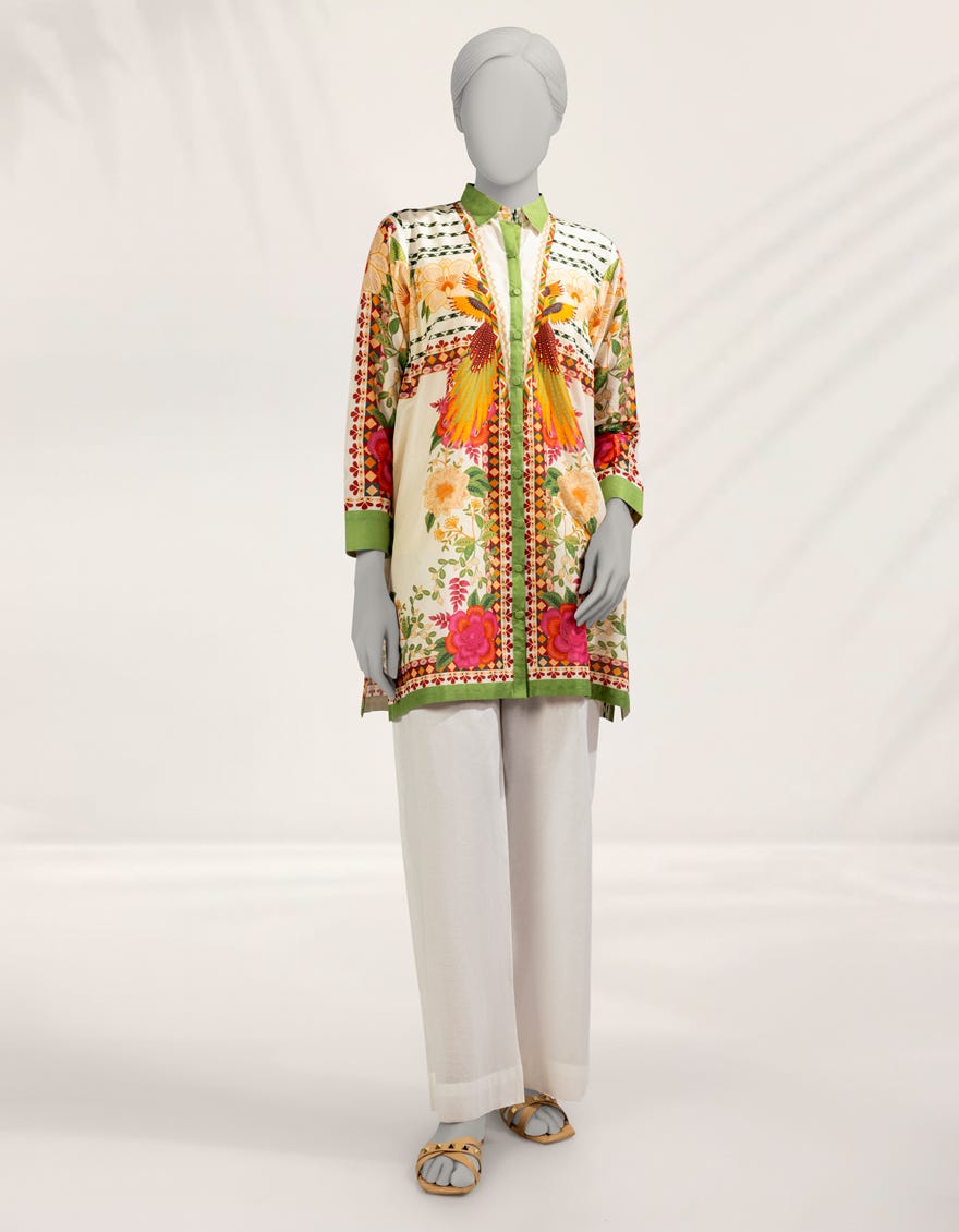 OFF WHITE LAWN DIGITAL PRINTED KURTI