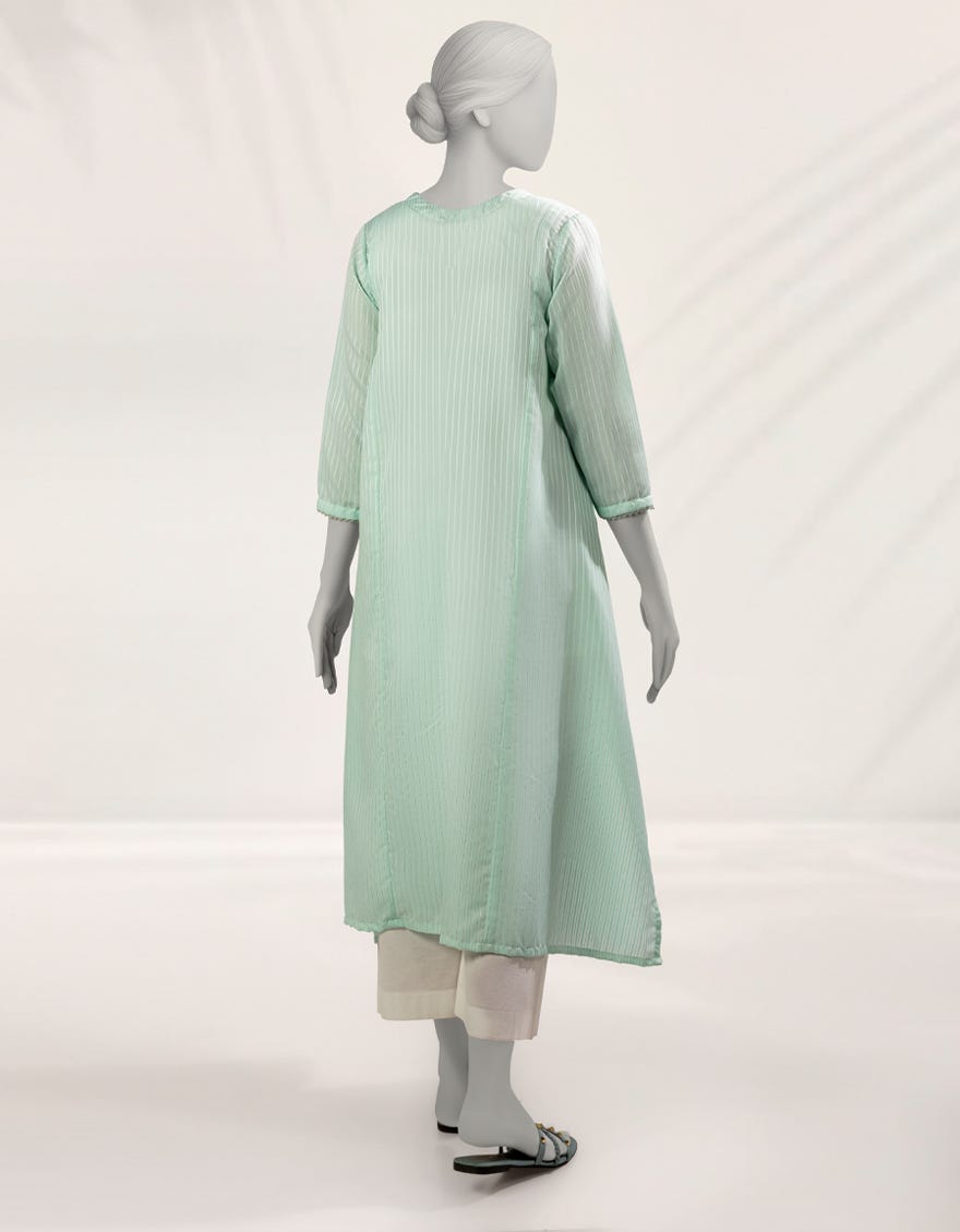 GREEN DOBBY EMBROIDERED KURTI