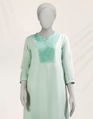 GREEN DOBBY EMBROIDERED KURTI