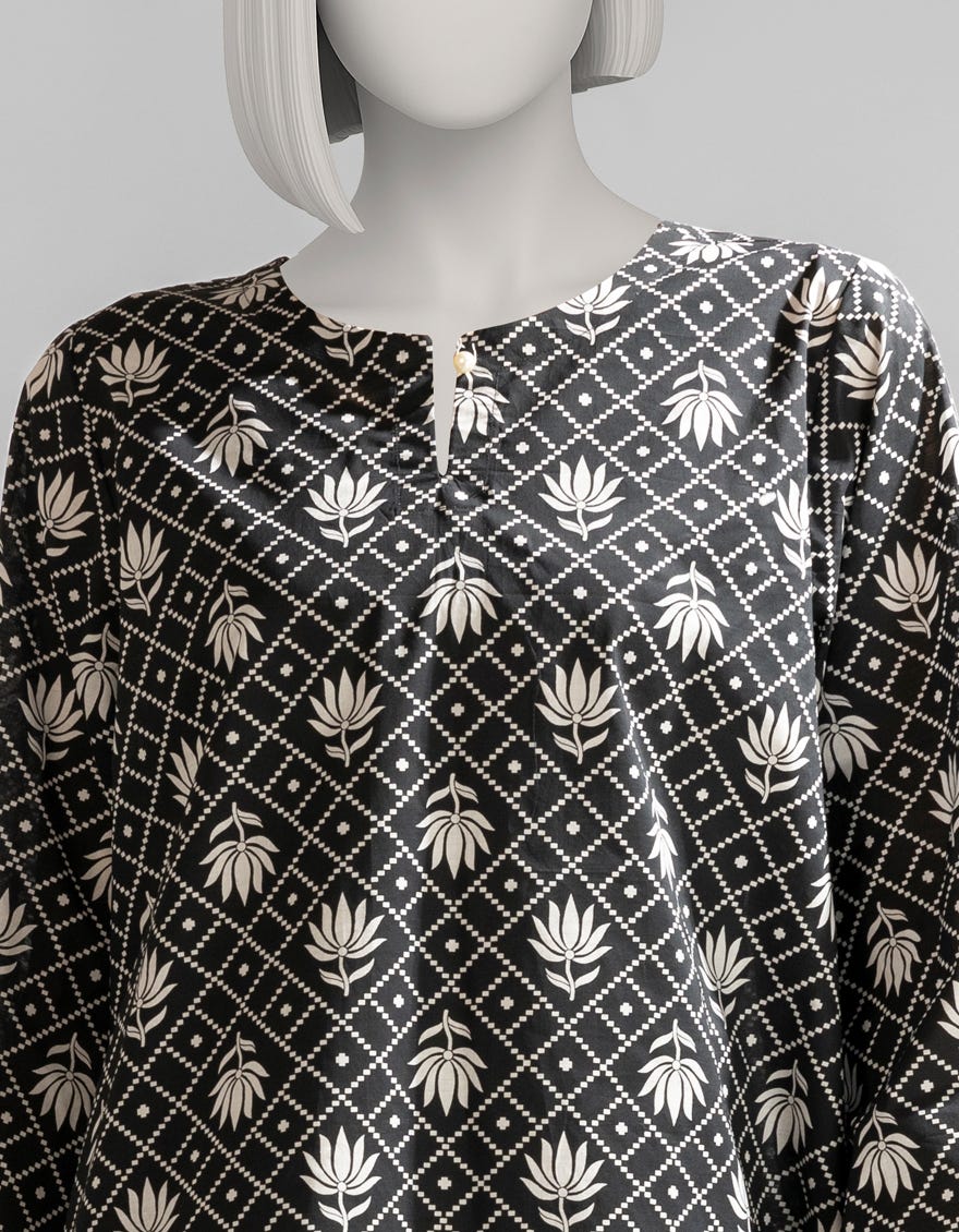 BLACK LAWN PRINTED KURTI