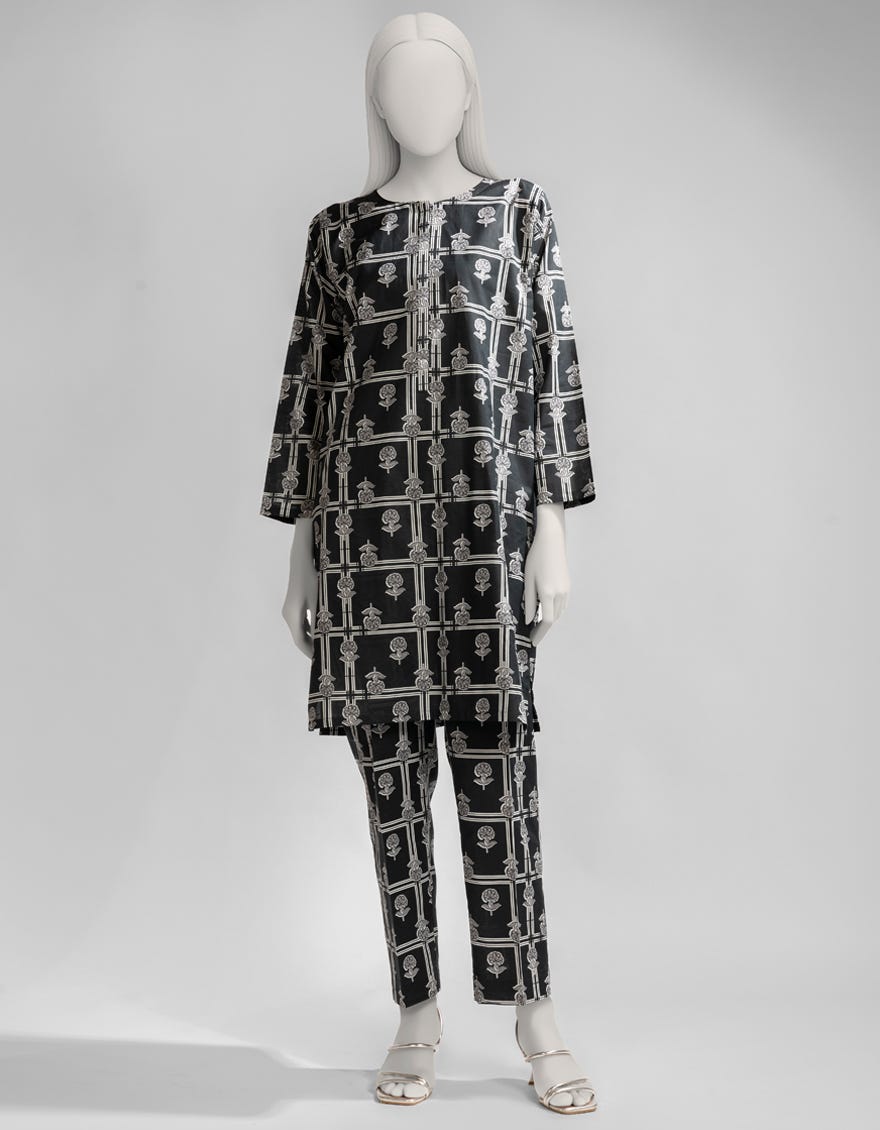 BLACK LAWN PRINTED KURTI