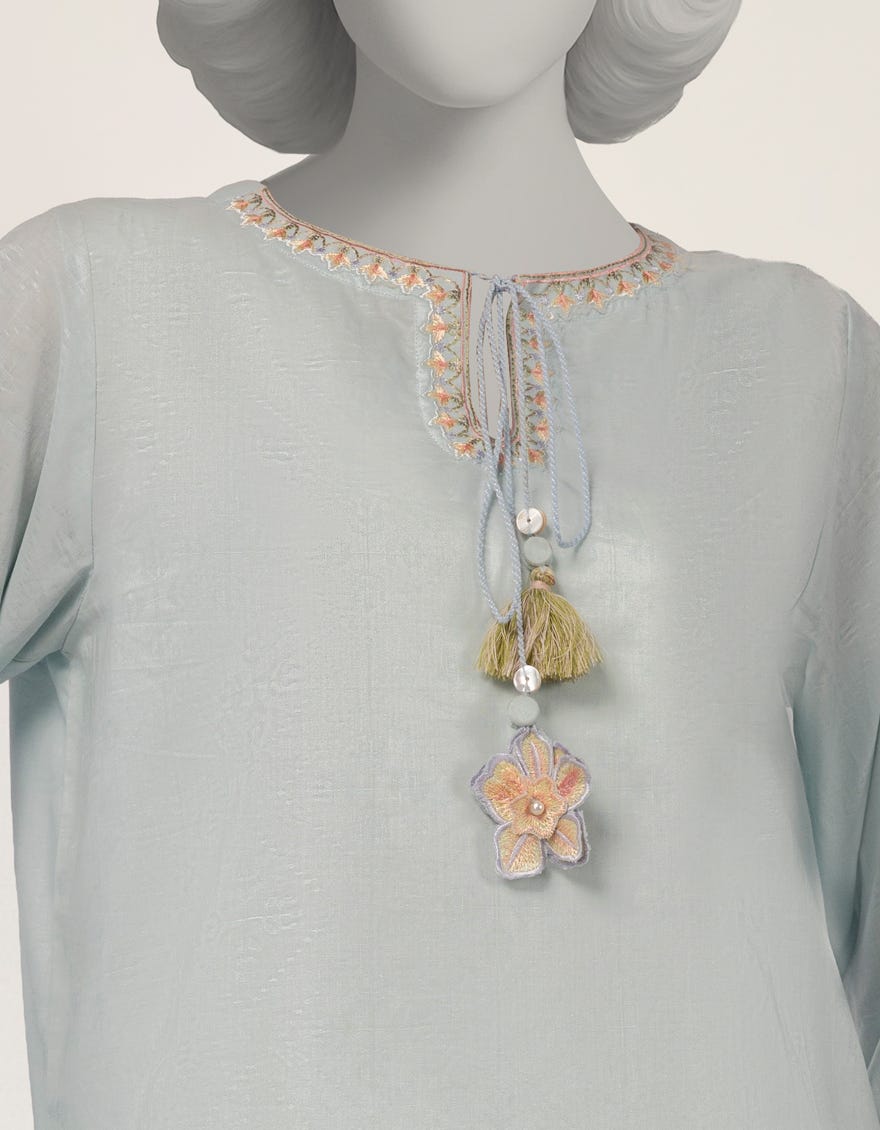 BEIGE DOBBY EMBROIDERED KURTI