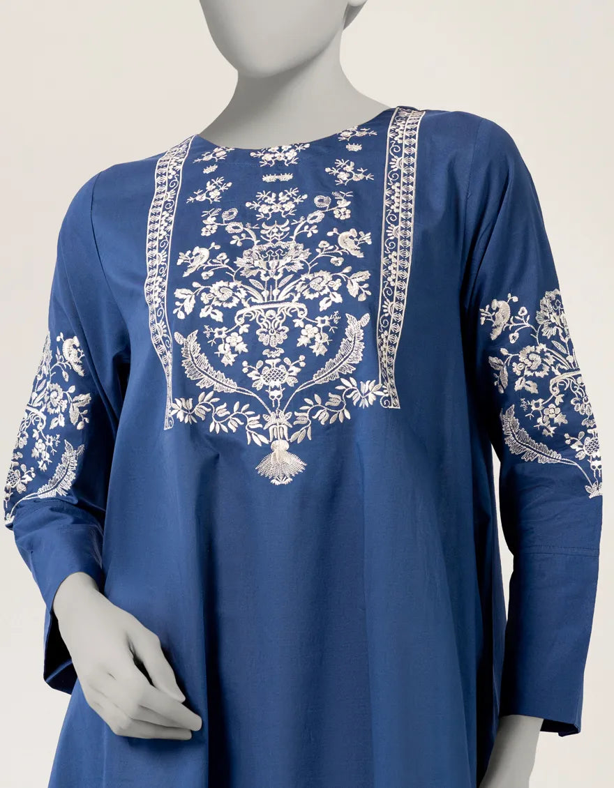 BLUE LAWN EMBROIDERED KURTI