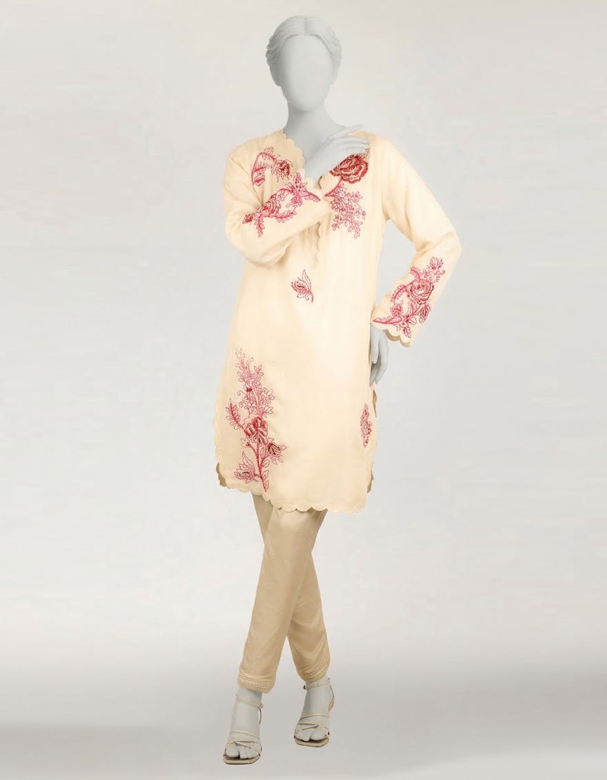 OFF WHITE LAWN EMBROIDERED KURTA