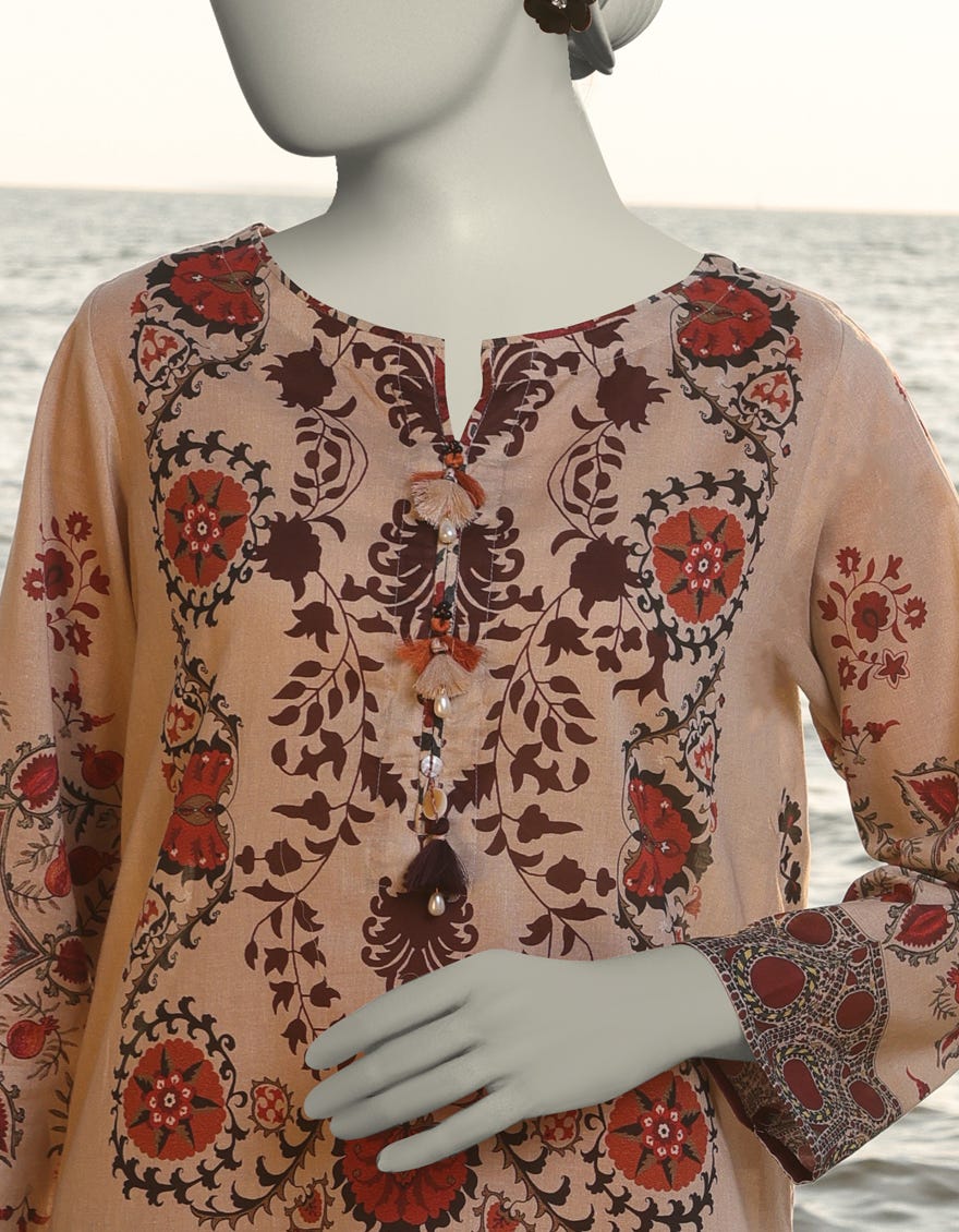 BEIGE LAWN PRINTED 2PC STITCHED | JLAWN-S-JST-25-2005