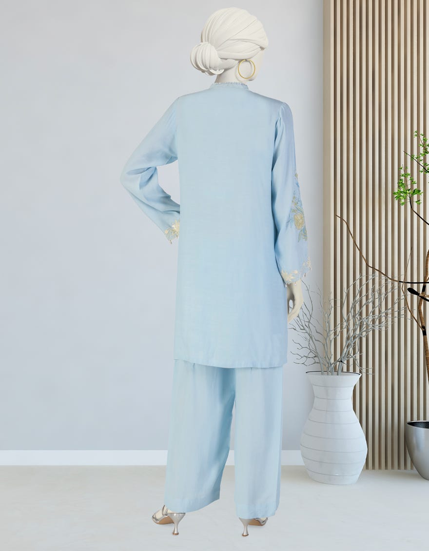 BLUE MAPLE SILK EMBROIDERED 2PC STITCHED