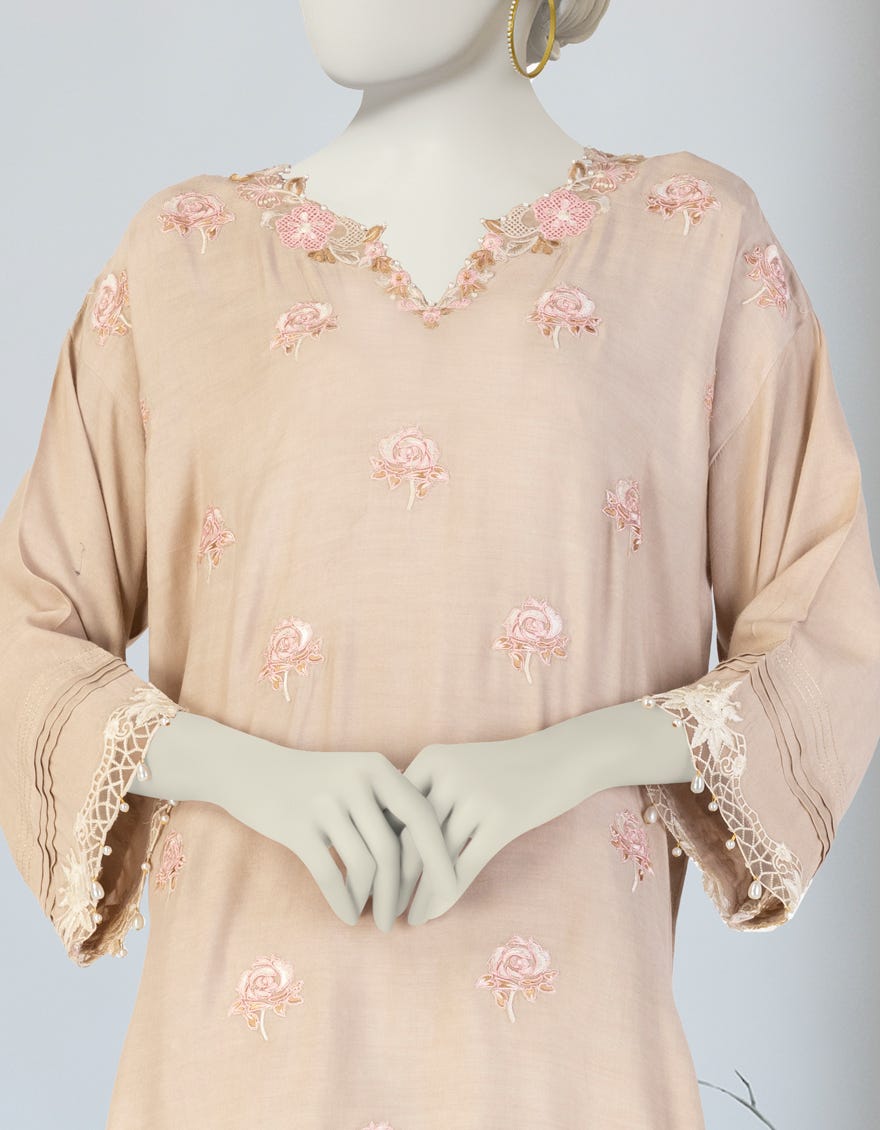 BEIGE MAPLE SILK EMBROIDERED 2PC STITCHED