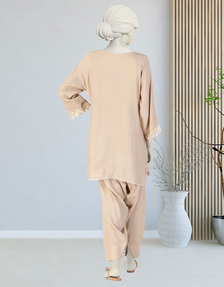 BEIGE MAPLE SILK EMBROIDERED 2PC STITCHED