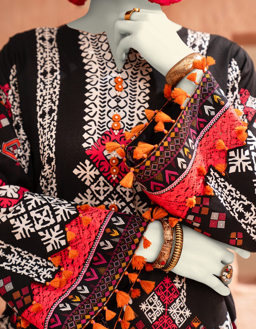 BLACK CAMBRIC EMBROIDERED UNSTITCHED 2PC