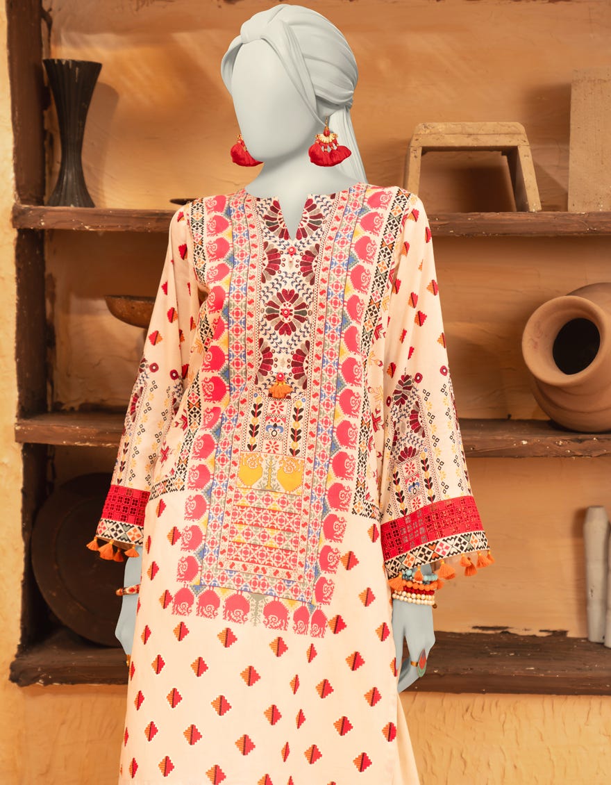 BEIGE CAMBRIC EMBROIDERED UNSTITCHED 2PC