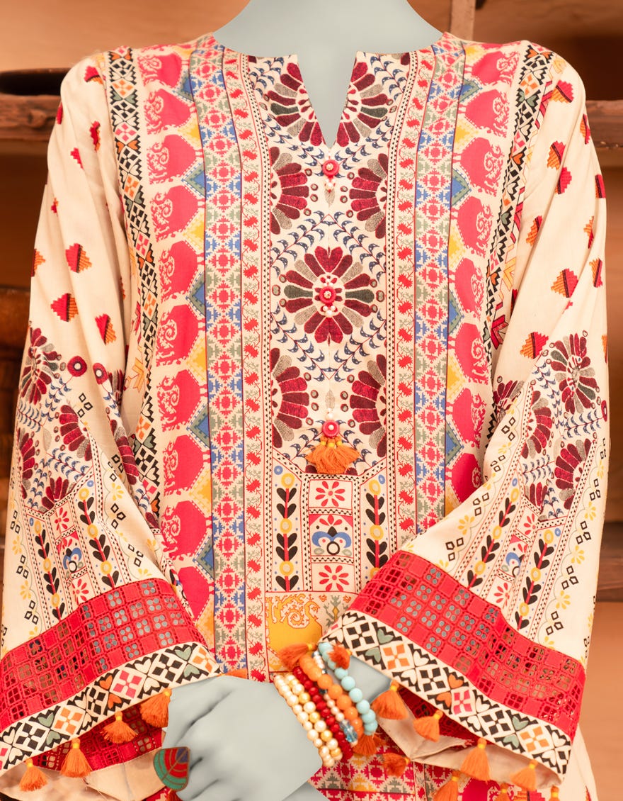 BEIGE CAMBRIC EMBROIDERED UNSTITCHED 2PC