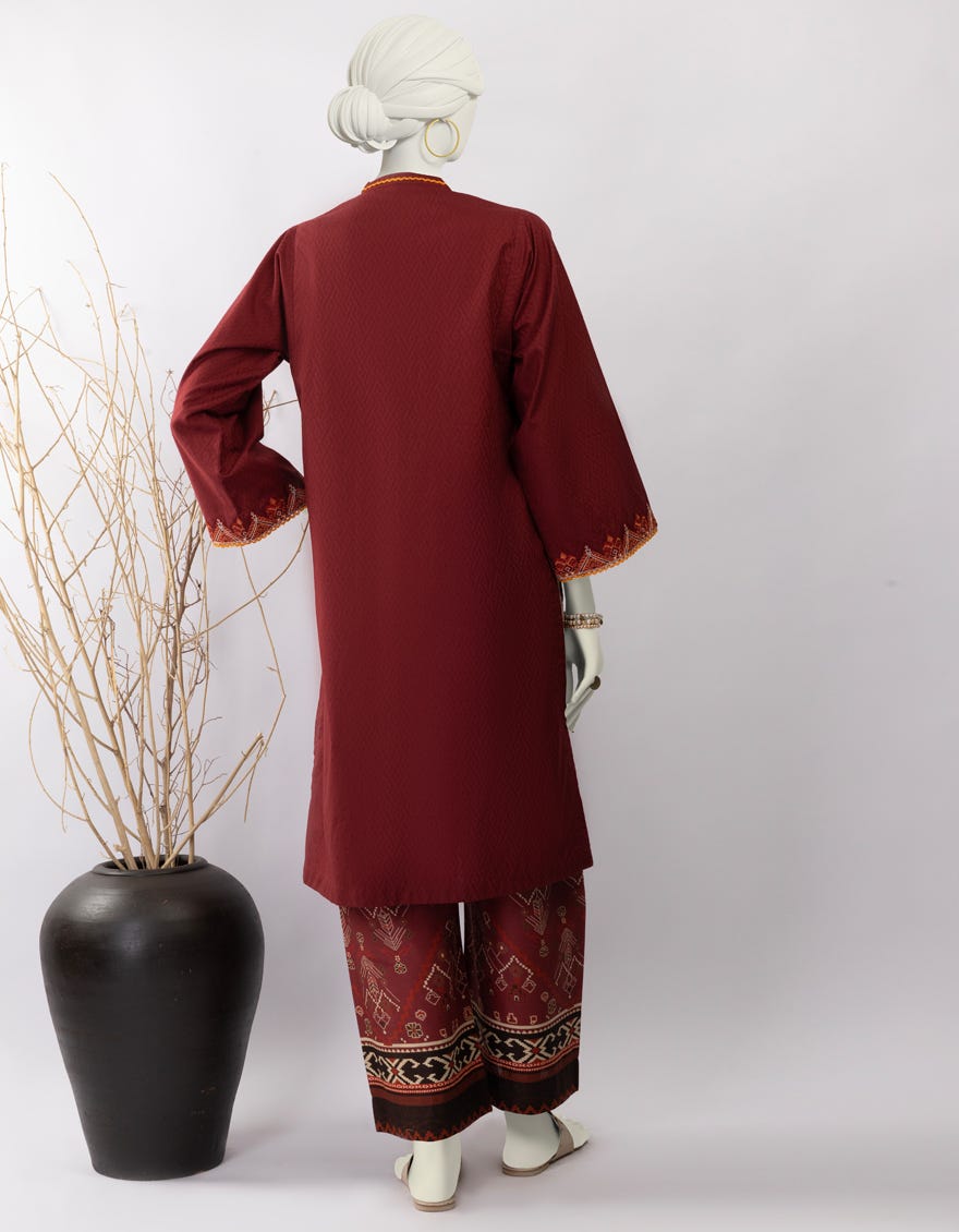 MAROON DOBBY EMBROIDERED 2PC STITCHED