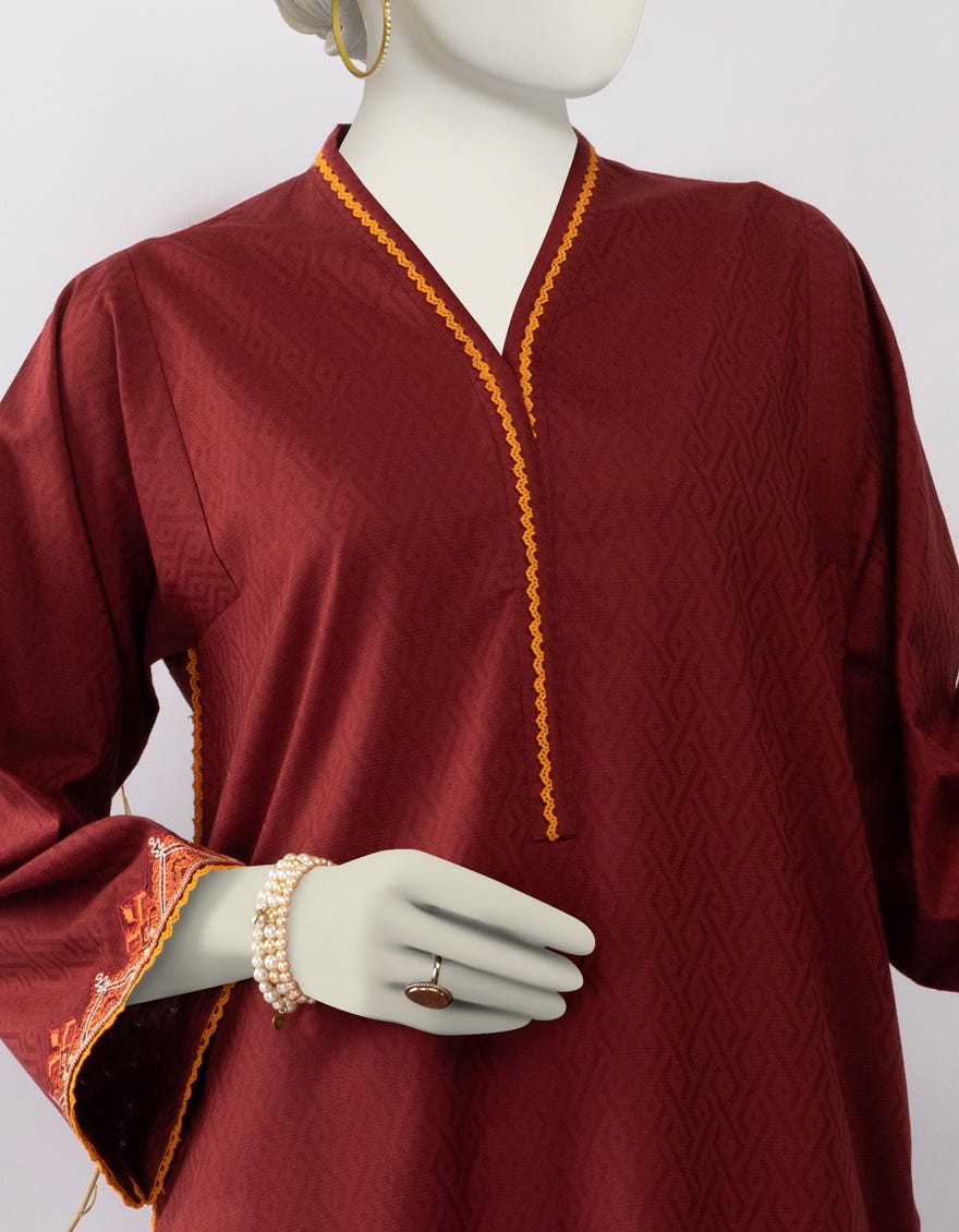 MAROON DOBBY EMBROIDERED 2PC STITCHED
