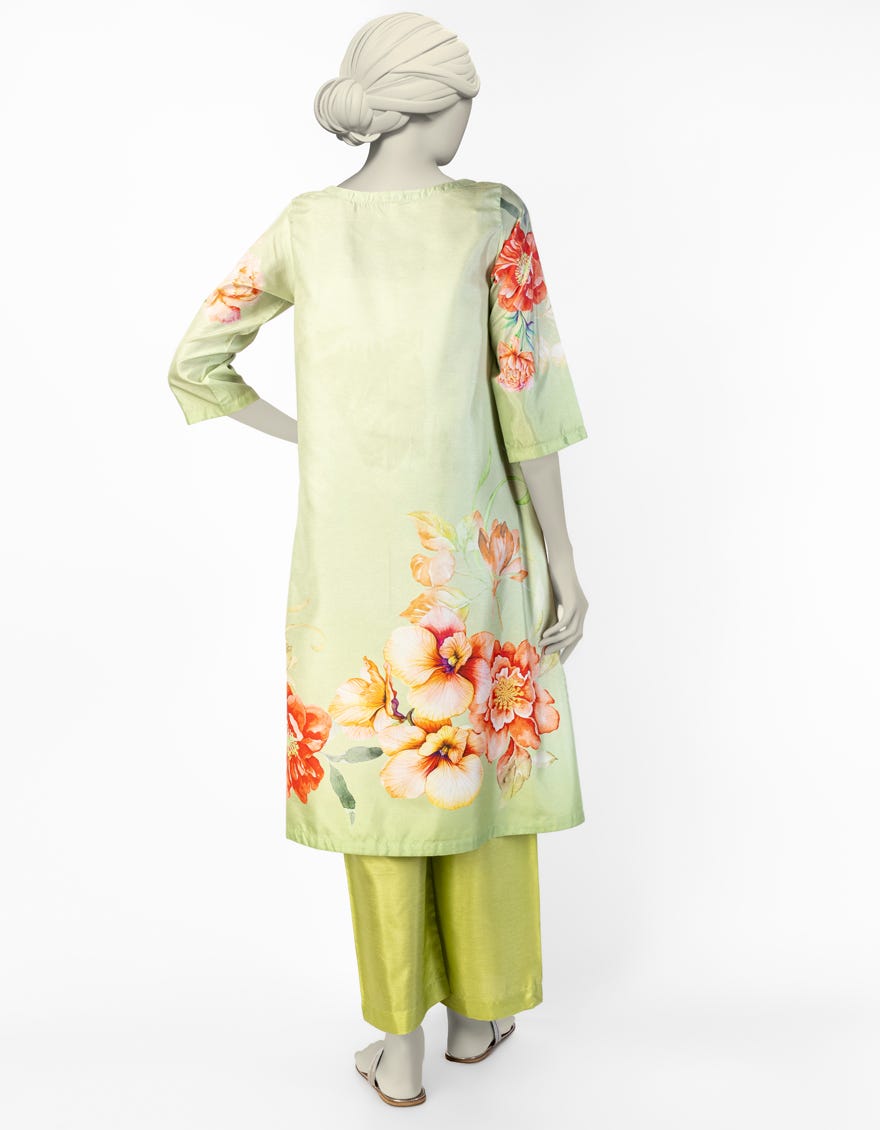 GREEN SILK EMBROIDERED 2PC STITCHED
