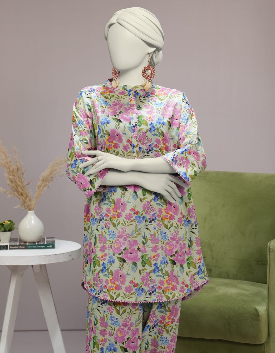 GREEN LAWN DIGITAL PRINTED 2PC STITCHED | JLAWN-S-JST-25-2100