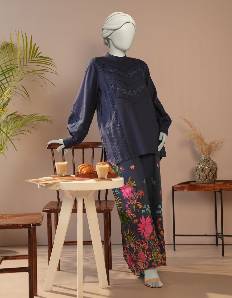 BLUE DOBBY DYED 2PC STITCHED | JLAWN-S-JST-25-2105