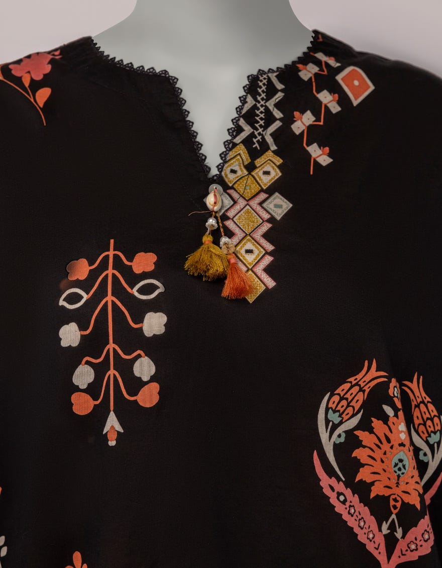 BLACK LAWN EMBROIDERED STITCHED 2PC