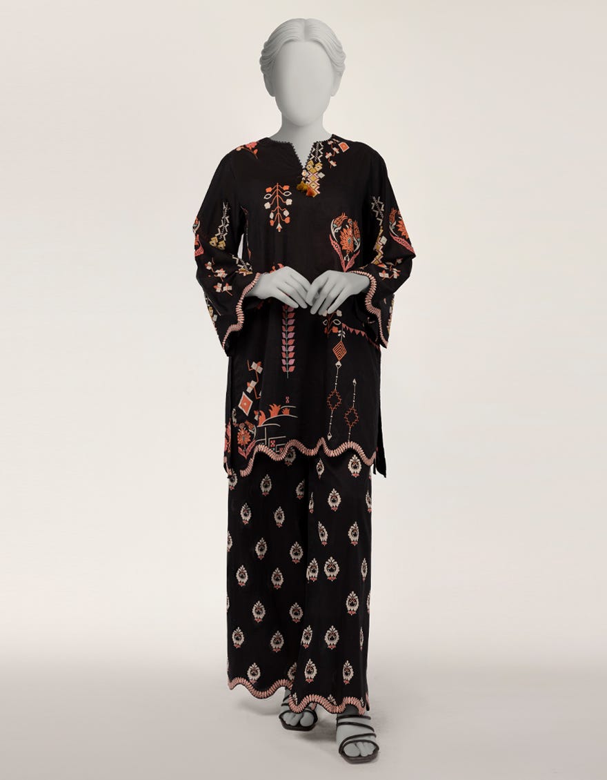 BLACK LAWN EMBROIDERED STITCHED 2PC