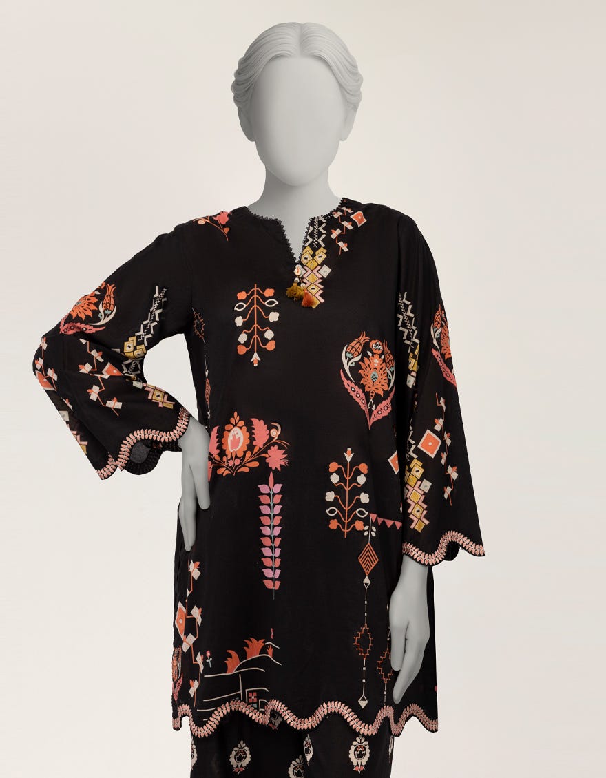 BLACK LAWN EMBROIDERED STITCHED 2PC