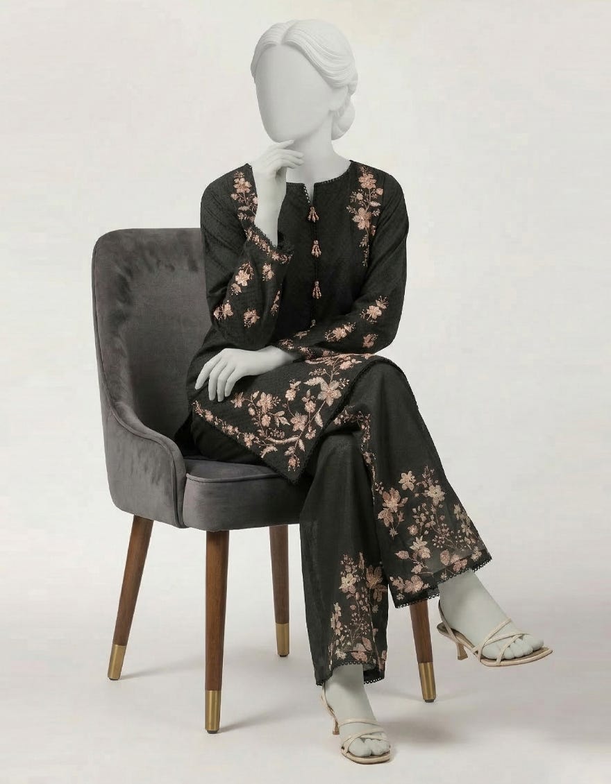 BLACK DOBBY EMBROIDERED CO-ORD SET