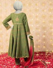 GREEN TEXTURED EMBROIDERED 3PC STITCHED