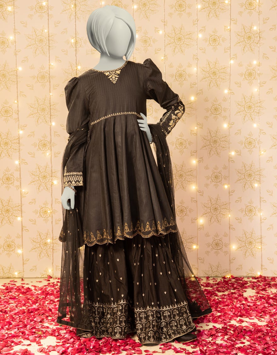 BLACK DOBBY EMBROIDERED 3PC STITCHED