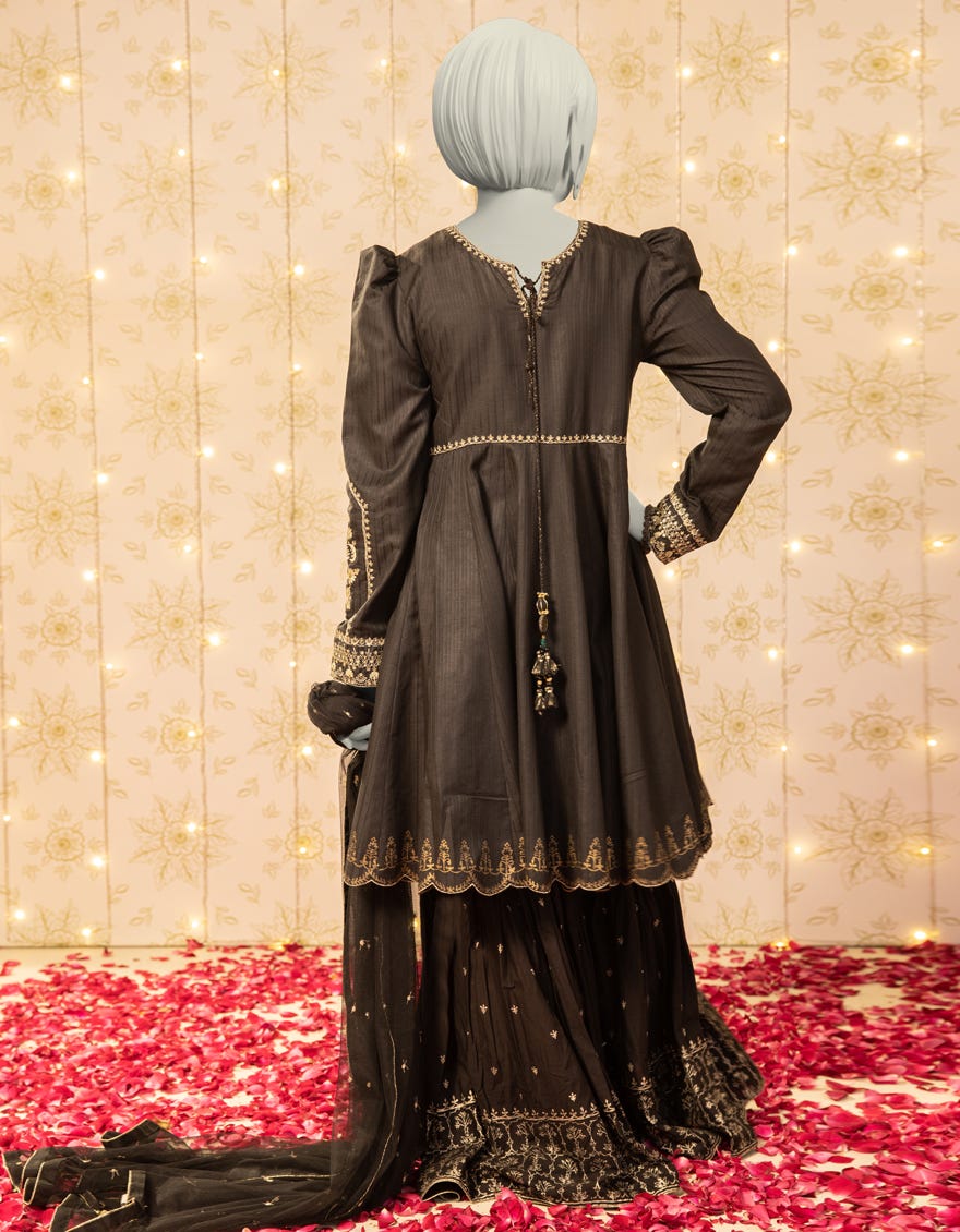 BLACK DOBBY EMBROIDERED 3PC STITCHED