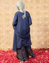 BLUE TEXTURED EMBROIDERED 3PC STITCHED