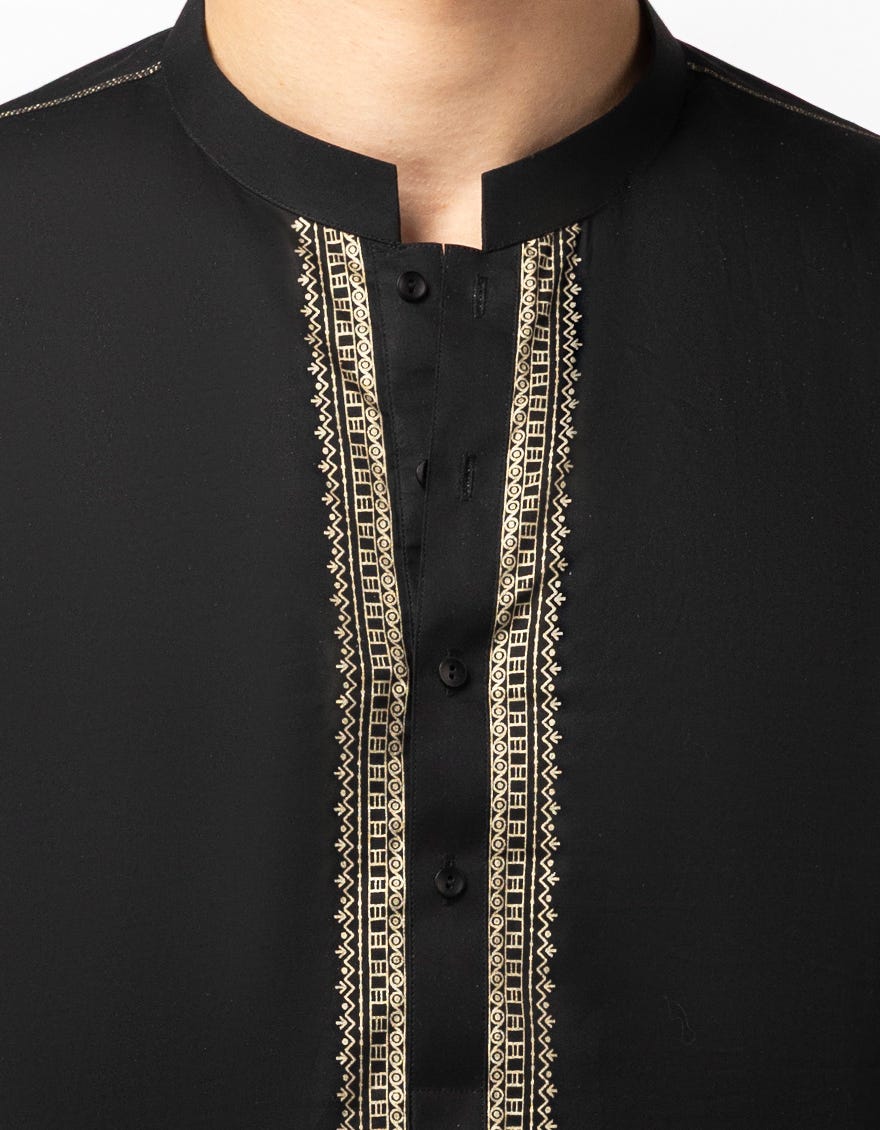 BLACK COTTON SEMI-FORMAL KURTA
