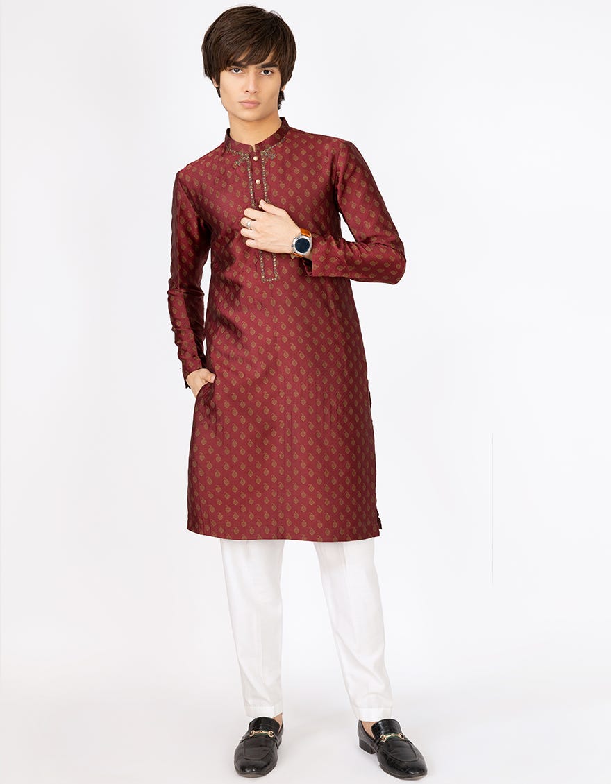 MAROON POLYESTER KURTA | JTK-SP-43063