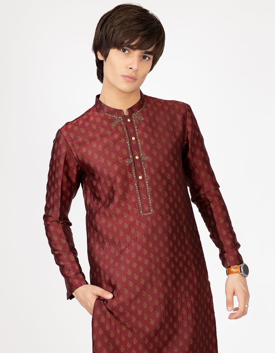 MAROON POLYESTER KURTA | JTK-SP-43063