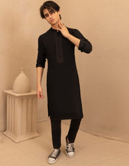 BLACK BLENDED FORMAL KURTA TROUSER