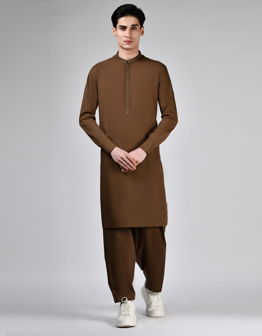 BROWN BLENDED KAMEEZ SHALWAR