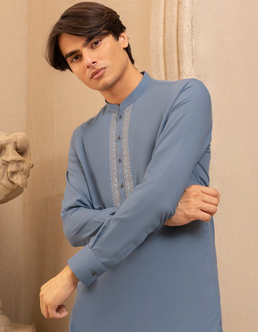 DULL BLUE BLENDED FORMAL KAMEEZ SHALWAR