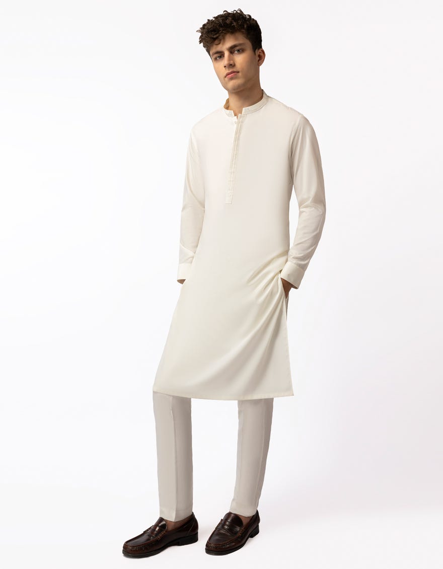 CREAM SEMI-FORMAL KURTA TROUSERS