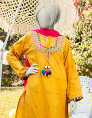MUSTARD LAWN EMBROIDERED 3PC | JGK-S-JTP-25-606