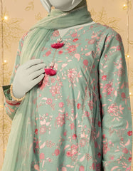 BLUE LAWN PASTE PRINTED 3PC STITCHED