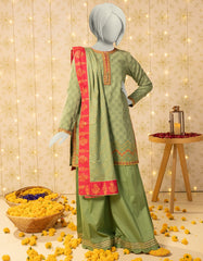 GREEN DOBBY EMBROIDERED 3PC STITCHED