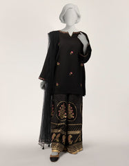 BLACK LAWN EMBROIDERED STITCHED 3PC