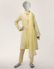 YELLOW LAWN EMBROIDERED STITCHED 3PC