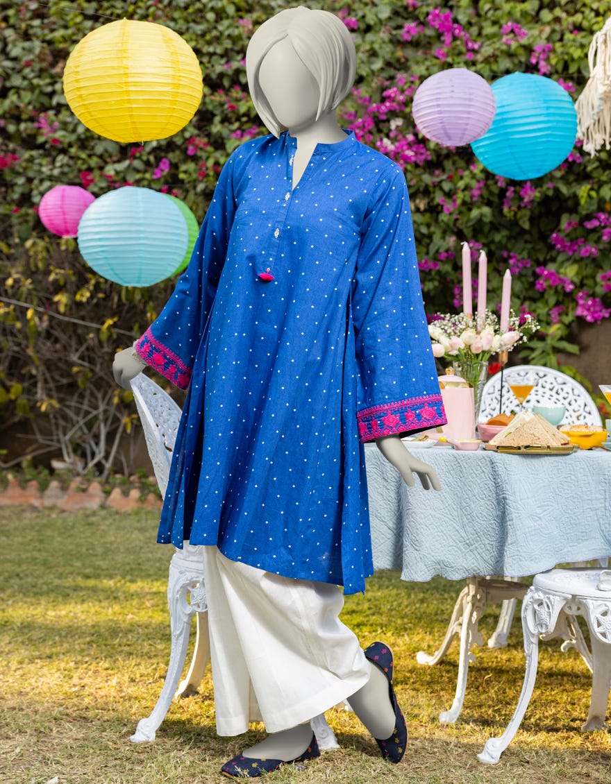 BLUE LAWN EMBROIDERED KURTI | JYGK-S-JTS-25-4019