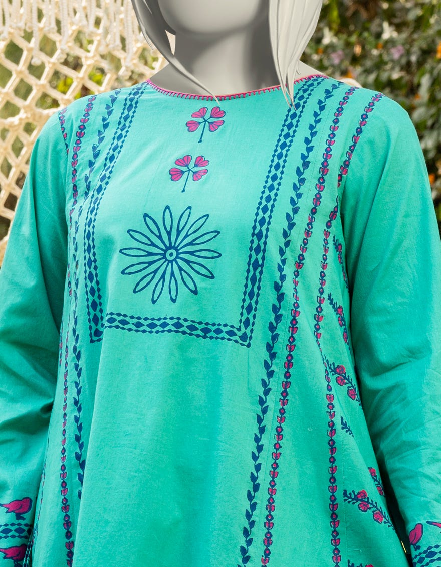 GREEN LAWN DYED KURTI | JYGK-S-JTS-25-4022